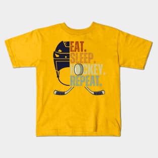 Eat Sleep Hockey Repeat Kids Adult Ice Hockey Retro Vintage Kids T-Shirt